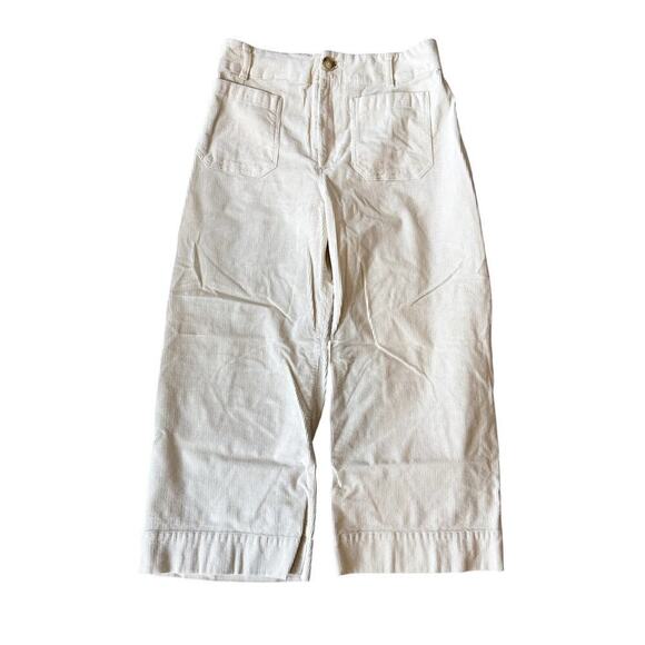 Colette Cropped Wide-Leg Corduroy Pants Ivory White Women's Size 31p - Picture 4 of 6